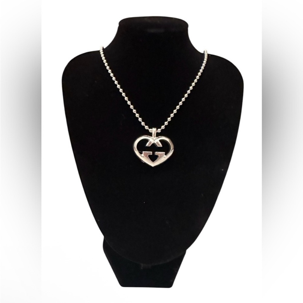 Gucci 925 Silver Heart GG Pendant Necklace